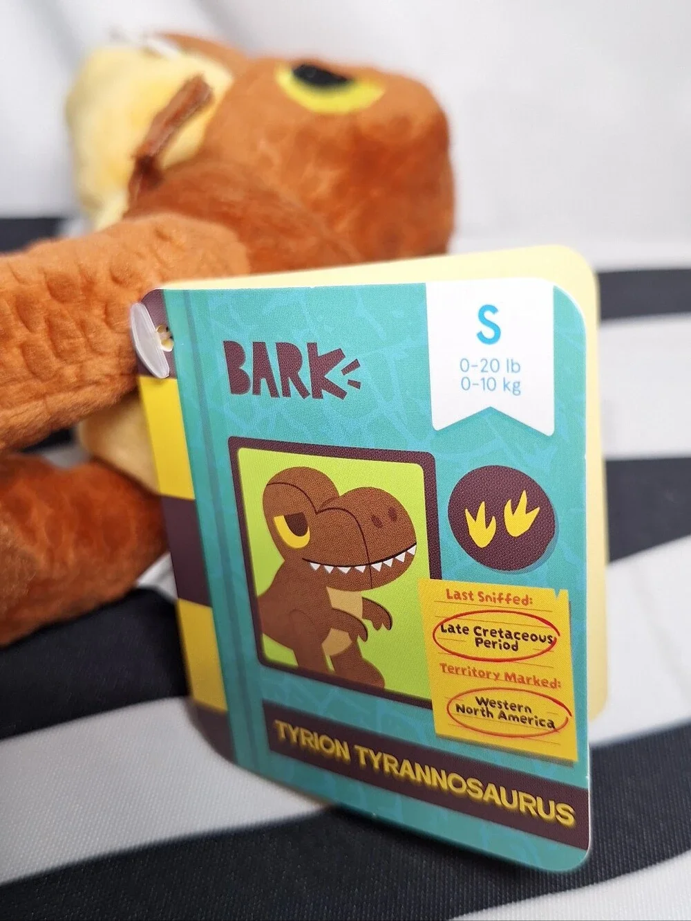 NWT Bark Tyron Tyrannosaurus And Stella Stegosaurus Dog Toys, 2 Pack, S